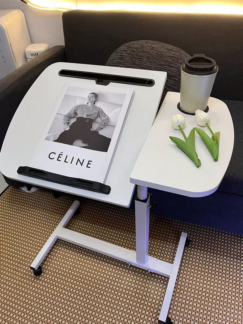 Adjustable Overbed Laptop Table with Wheels Rolling Multi-Purpose Bedside Desk