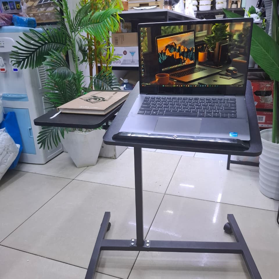 Adjustable Overbed Laptop Table with Wheels and Tilting Desktop