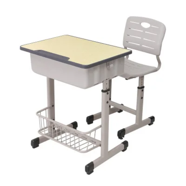 Adjustable Student Desk and Chair Set with Storage Basket and Ergonomic Backrest