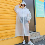 Adult Hooded Rain Coat Unisex Waterproof Outdoor Poncho Raincoat ( Black & White)