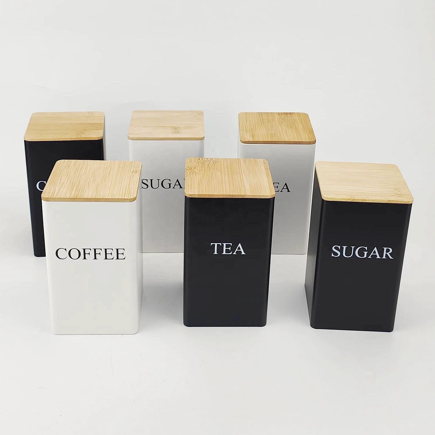Alloy Canisters Set with Bamboo Holder | Tea, Coffee, Sugar Storage Storage Containers Kitchen Organizers