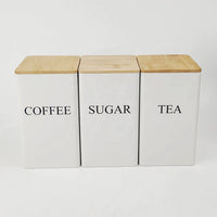 Alloy Canisters Set with Bamboo Holder | Tea, Coffee, Sugar Storage Storage Containers Kitchen Organizers