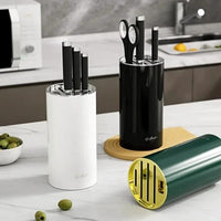 Alloy Knife Holders & Cutlery Organizers | Removable Stainless Steel Rack, Stylish Round Design (Green & Black) Utensils Knife Holders