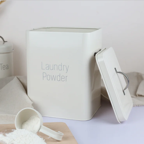 Alloy Laundry Powder Tin with Scoop 3kg Capacity for Organized Storage