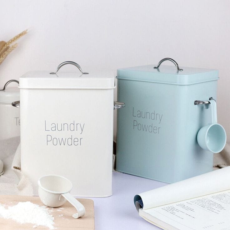 Alloy Laundry Powder Tin with Scoop 3kg Capacity for Organized Storage