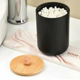 Alloy Swab Storage Container with Bamboo Lid – Multipurpose Organizer (9cm Height, Black) Storage Containers Household Storage Containers