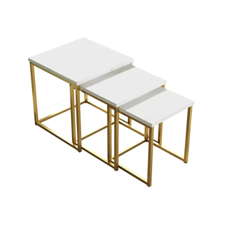Amani Nesting Coffee Tables 3 Piece Set | Laminated Board Tops with Gold Lacquered Steel Base