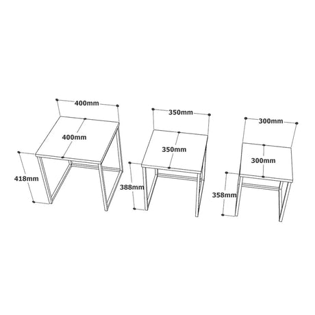 Amani Nesting Coffee Tables 3 Piece Set | Laminated Board Tops with Gold Lacquered Steel Base
