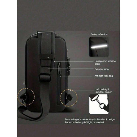 Anti-Theft Chest Cross Shoulder Bag with USB Charging and Water Resistance