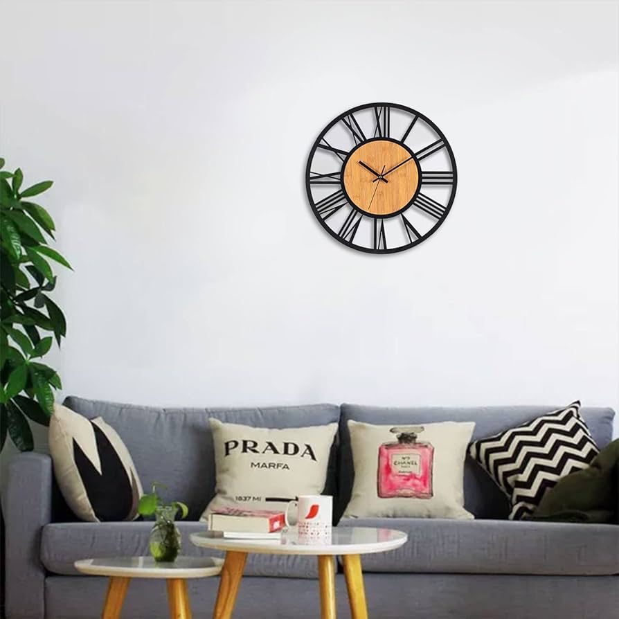 Antique Wall Clock with Bamboo Detail 40cm Metallic Design