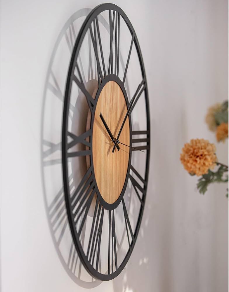 Antique Wall Clock with Bamboo Detail 40cm Metallic Design