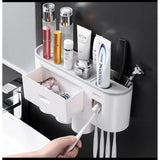 Automatic Toothpaste Dispenser – Wall-Mounted, Punch-Free Installation with Magnetic Suction & Multi-Functional Storage (Grey, Peach, Blue)