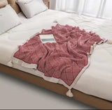 Bohemian Knitted Throw Blanket with Tassels – 150x200cm | Soft Sofa & Bed Cover