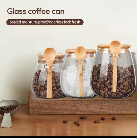 Glass Storage Canister with Bamboo Spoon & Airtight Lid – 600ml- Furaha Finds Kenya