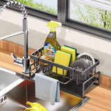 Black Metallic Sink Caddy – Auto-Drain Organizer with Towel Hook | 23x10.7x9.4cm- Furaha Finds Kenya