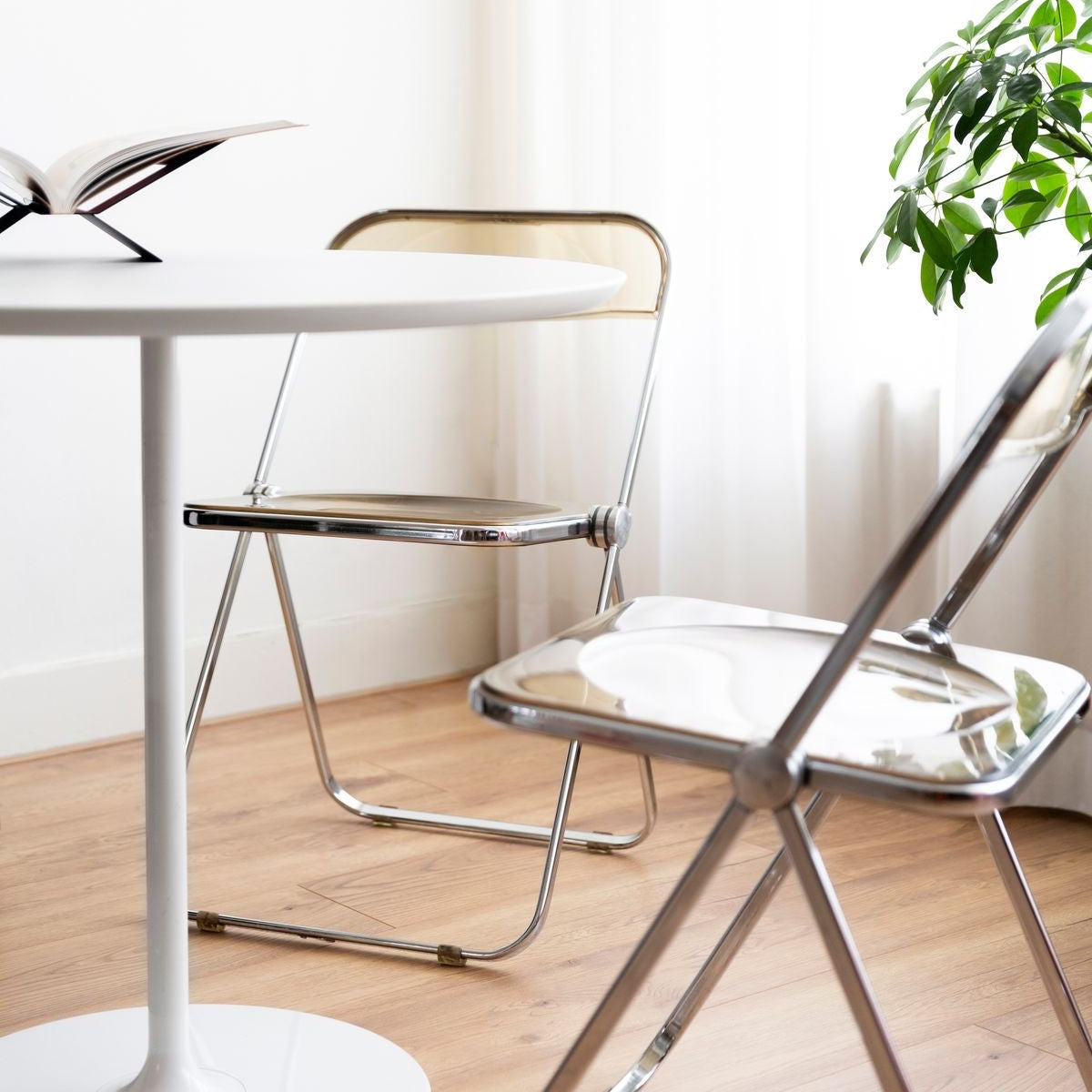 Balcony, Dining , Garden Acrylic Foldable Chair and Round Pedestal Table Combo Set