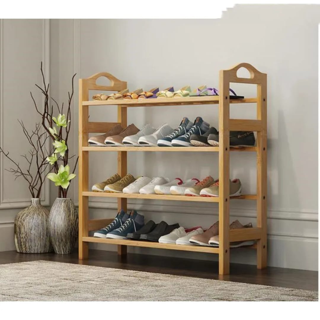 4-Layer Bamboo Shoe Rack – Compact and Elegant Entryway Organizer