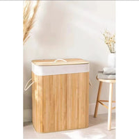 Bamboo Laundry Basket Foldable Hamper with Lid–50x30x40cm Laundry Baskets