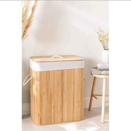 Bamboo Laundry Basket Foldable Hamper with Lid–50x30x40cm