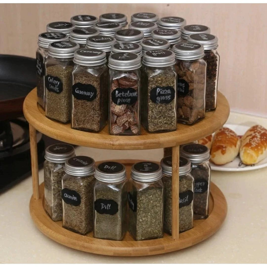 Bamboo Rotating Spice Rack 360° Rotating Organizer for Kitchen Spices and Condiments Kitchen Rack Spice Organizers