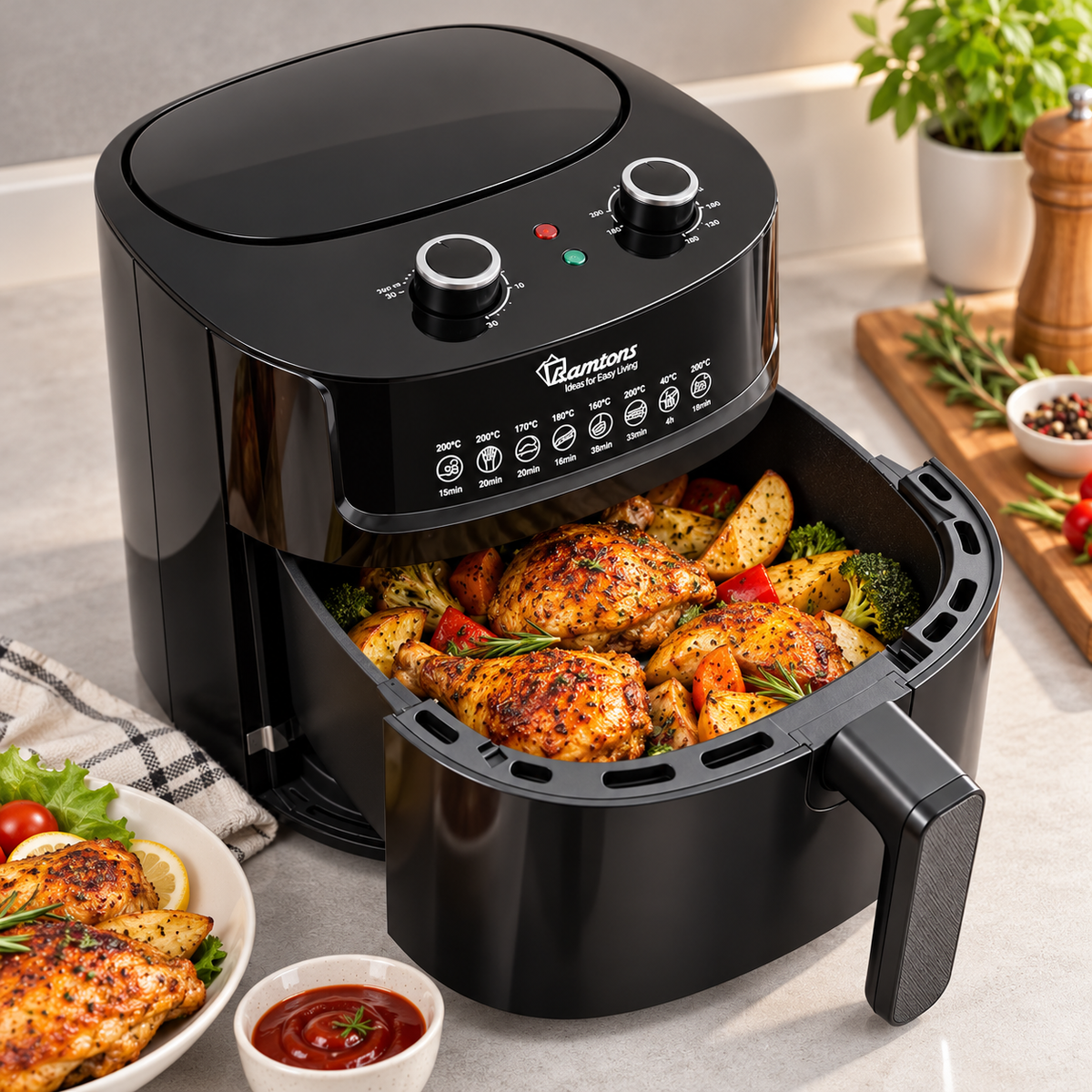 Ramtons 6L Manual Air Fryer 1800W – Black