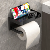 Bathroom Tissue Paper Holder with Phone Shelf Wall Mounted Non Perforated Storage Rack.