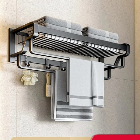 Bathroom Wall Mounted Towel Rack Accessory with Hooks