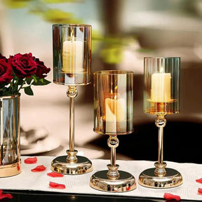 Beautiful 3 Piece Luxury Glass Candlestick Set – Elegant Ornaments for Dining Table & Romantic Candlelight Dinners Lighting Candle Holders