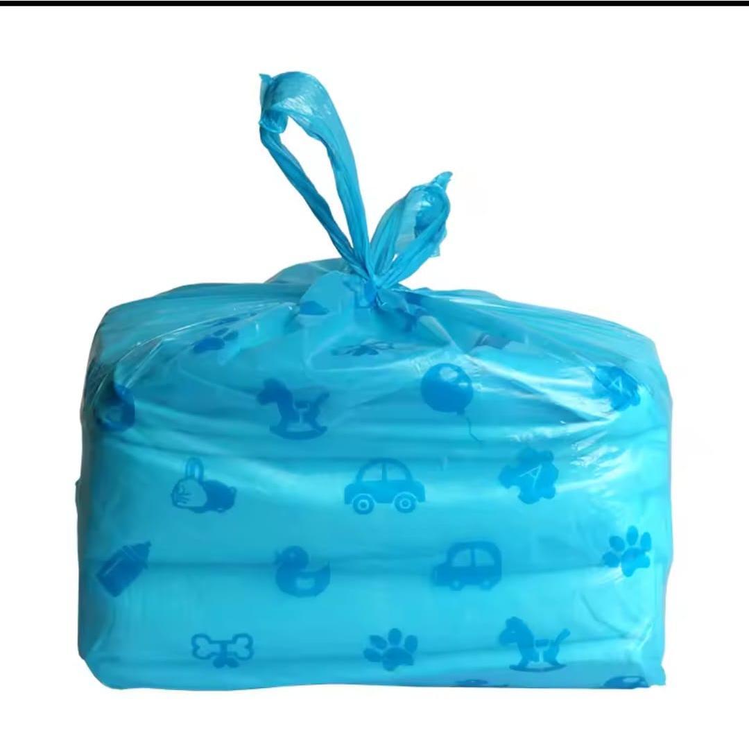 Biodegradable Baby Disposable Diaper Bags with Resealable Pouch – Blue 37×18.5cm