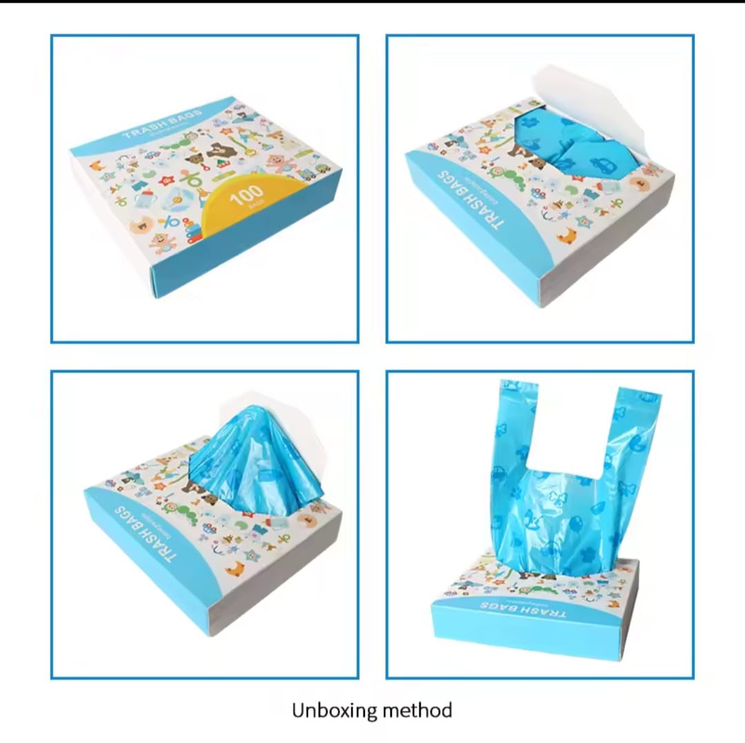 Biodegradable Baby Disposable Diaper Bags with Resealable Pouch – Blue 37×18.5cm