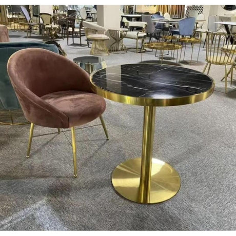 Bistro Hotel Restaurant Dining Coffee Table | Gold Stainless Steel & Black Marble Top Round Table