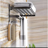 Black Heavy Aluminum Double Layer Towel Rack 60cm Foldable Shelf, Non Drilling or Drilling Option for Bathroom