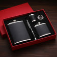 Black Leather-Covered Whiskey Flasks Gift Set | Includes 2 Flasks, Pen, Glass & Funnel Accessories Flasks