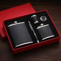 Black Leather-Covered Whiskey Flasks Gift Set | Includes 2 Flasks, Pen, Glass & Funnel Accessories Flasks