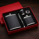 Black Leather-Covered Whiskey Flasks Gift Set | Includes 2 Flasks, Pen, Glass & Funnel Accessories Flasks