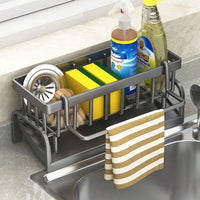 Black Metallic Sink Caddy – Auto-Drain Organizer with Towel Hook | 23x10.7x9.4cm Sink Caddy Sink Caddies