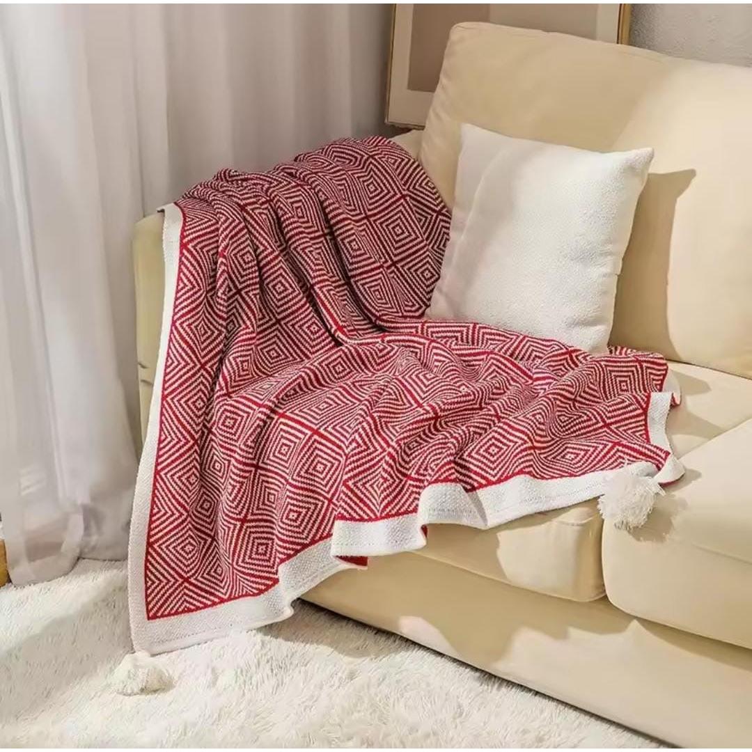 Bohemian Knitted Throw Blanket with Tassels – 150x200cm | Soft Sofa & Bed Cover