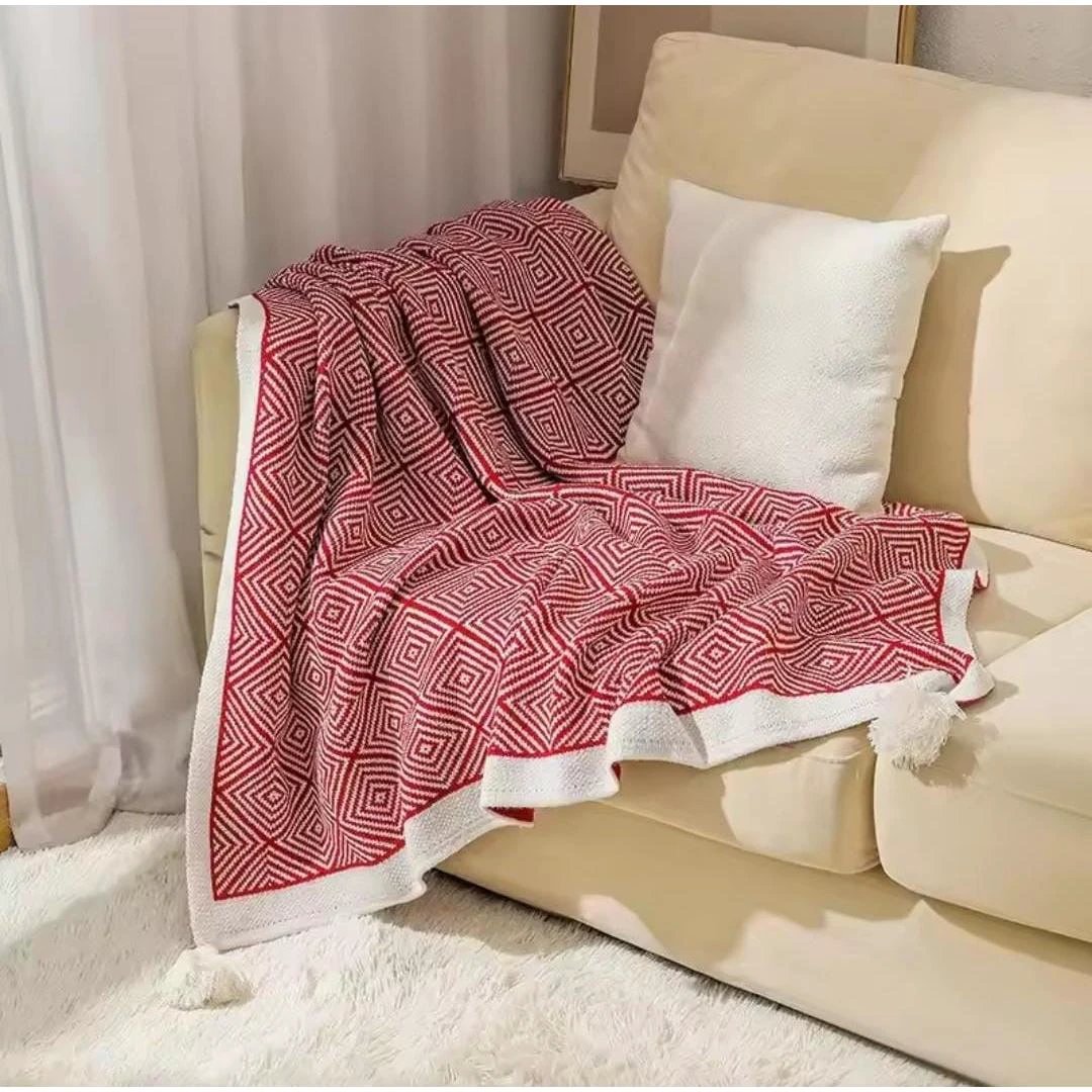 Bohemian Knitted Throw Blanket with Tassels – 150x200cm | Soft Sofa & Bed Cover Throw Blanket Blankets