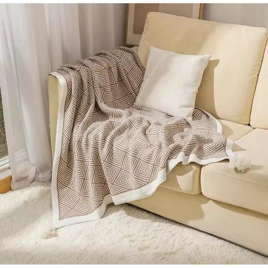 Bohemian Knitted Throw Blanket with Tassels – 150x200cm | Soft Sofa & Bed Cover Throw Blanket Blankets