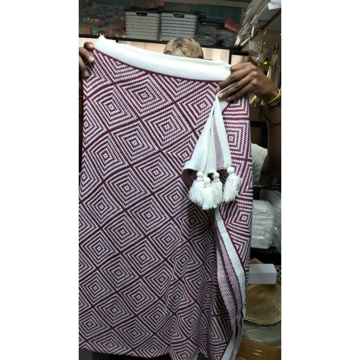 Bohemian Knitted Throw Blanket with Tassels – 150x200cm | Soft Sofa & Bed Cover