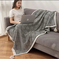 Bohemian Knitted Throw Blanket with Tassels – 150x200cm | Soft Sofa & Bed Cover Throw Blanket Blankets