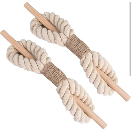 Boho Curtain Tiebacks 2 Pcs Rustic Cotton Jute Rope with Wood Club