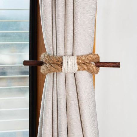 Boho Rustic Farmhouse Style Curtain Holders Elegant Rope Design