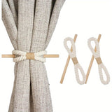 Boho Rustic Farmhouse Style Curtain Holders Elegant Rope Design