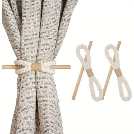 Boho Rustic Farmhouse Style Curtain Holders Elegant Rope Design