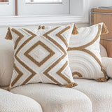 Boho Throw Pillow Covers with Tassels Geometric Tufted Cotton Sail Cushion for Sofa & Bedroom Decor.