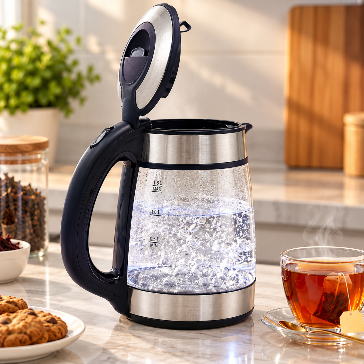 1.7L Glass Electric Kettle with Auto Shut-Off – Clear