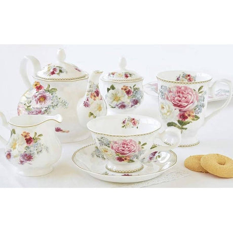Bone China Tea Set with Pink Flowers