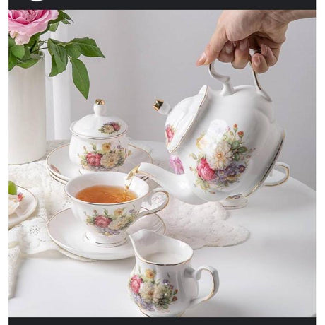 Bone China Tea Set with Pink Flowers