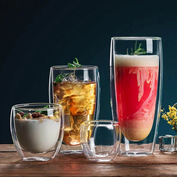 Borosilicate Double/Walled Glass / Heat Resistant for Hot & Cold Drinks Tableware Drinkware Sets